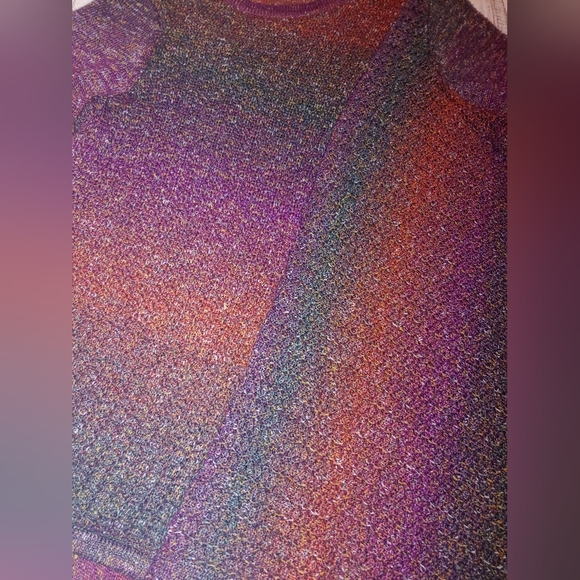 Asymmetrical Sweater, 3/4 sleeves, reddish orange, purple, green , 1X - Picture 4 of 11